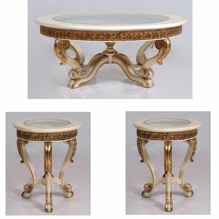 European Furniture - Angelica Luxury Coffee Table in Beige and Antique Dark Gold Leaf - 4535-CT - GreatFurnitureDeal