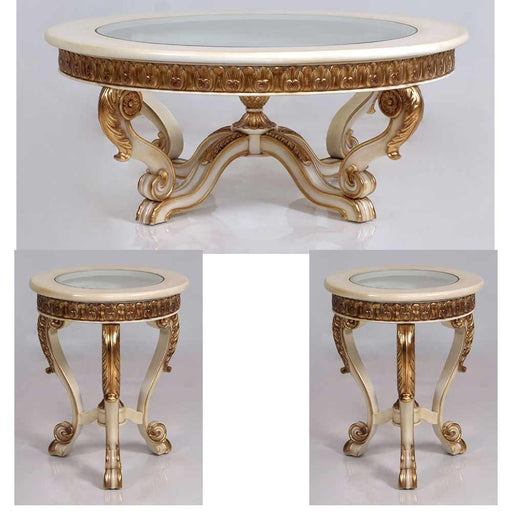 European Furniture - Veronica Luxury Coffee Table in Antique Beige and Antique Dark Gold leaf - 47075-CT - GreatFurnitureDeal