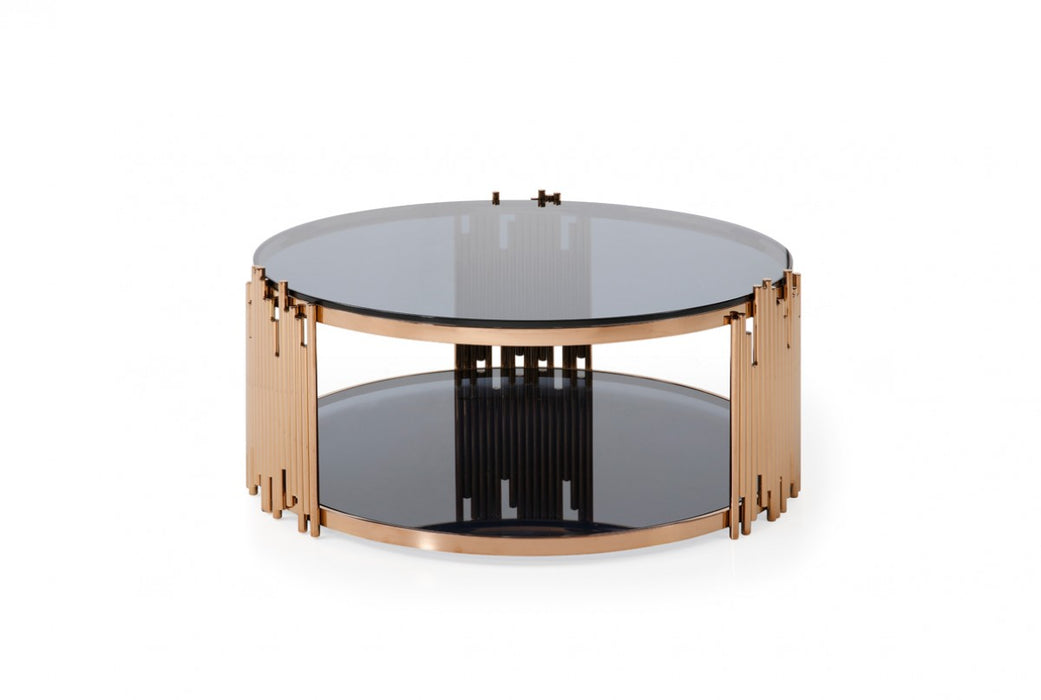 VIG Furniture - Modrest Bryce Modern Smoked Glass & Rosegold Round Coffee Table - VGVCCT8970