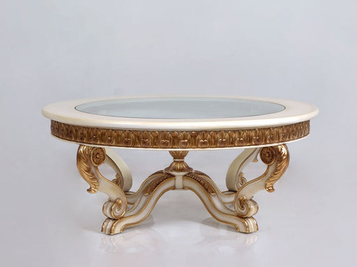 European Furniture - Veronica Luxury Coffee Table in Antique Beige and Antique Dark Gold leaf - 47075-CT