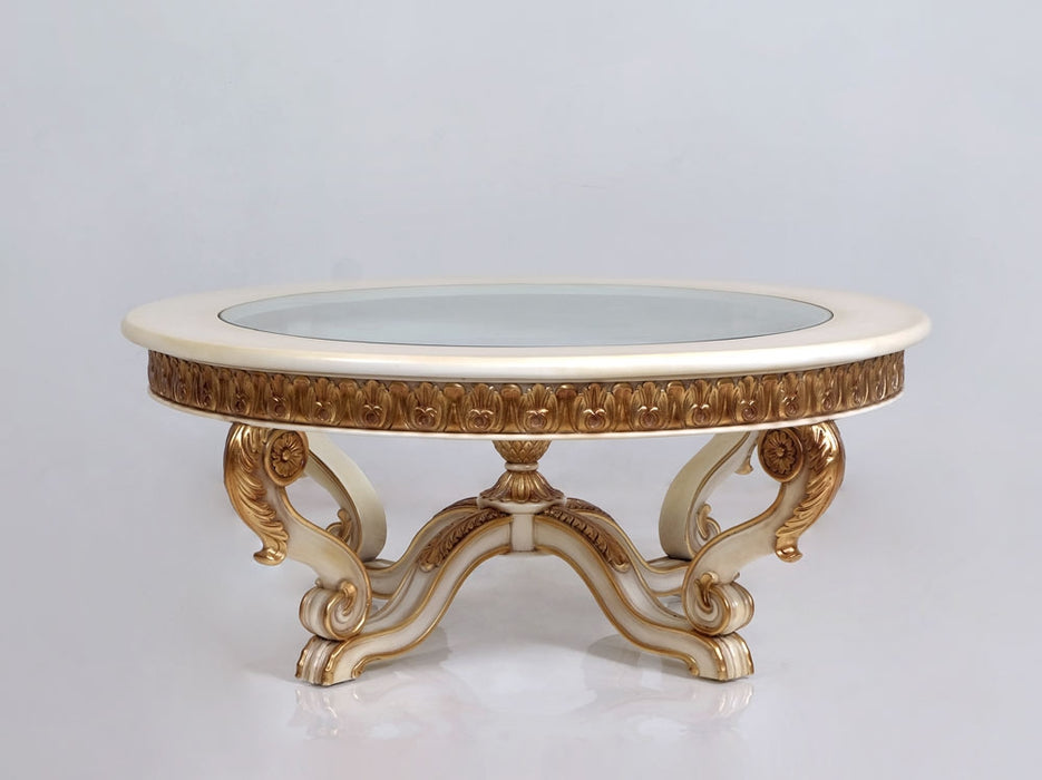 European Furniture - Veronica 3 Piece Luxury Occasional Table Set in Antique Beige and Antique Dark Gold leaf - 47075-CT-ET - GreatFurnitureDeal