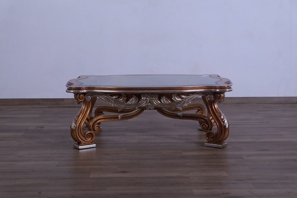 European Furniture - Augustus II Luxury Coffee Table in Light Gold & Antique Silver - 38996-CT - GreatFurnitureDeal
