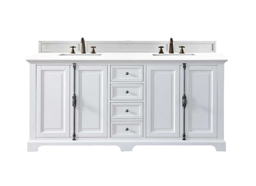 James Martin Furniture - Providence 72" Double Vanity Cabinet, Bright White, w- 3 CM Classic White Quartz Top - 238-105-V72-BW-3CLW - GreatFurnitureDeal