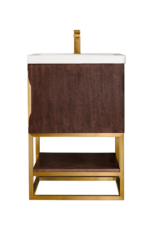 James Martin Furniture - Columbia 24" Single Vanity Cabinet, Coffee Oak, Radiant Gold w/ White Glossy Composite Countertop - 388V24CFORGDWG - GreatFurnitureDeal