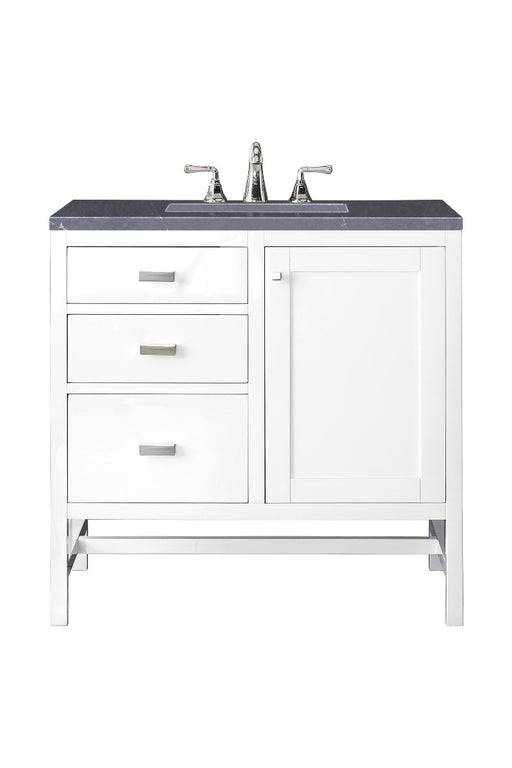 James Martin Furniture - Addison 36" Single Vanity Cabinet, Glossy White, w- 3 CM Charcoal Soapstone Quartz Top - E444-V36-GW-3CSP - GreatFurnitureDeal