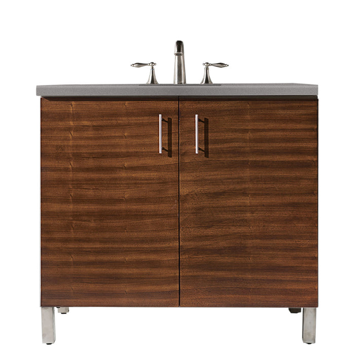 James Martin Furniture - Metropolitan 36" Single Vanity, American Walnut, w- 3 CM Grey Expo Quartz Top - 850-V36-AWT-3GEX - GreatFurnitureDeal