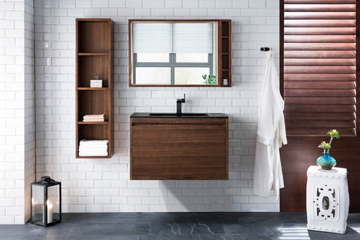 James Martin Furniture - Milan 31.5" Single Vanity Cabinet, Mid Century Walnut w-Charcoal Black Composite Top - 801V31.5WLTCHB - GreatFurnitureDeal