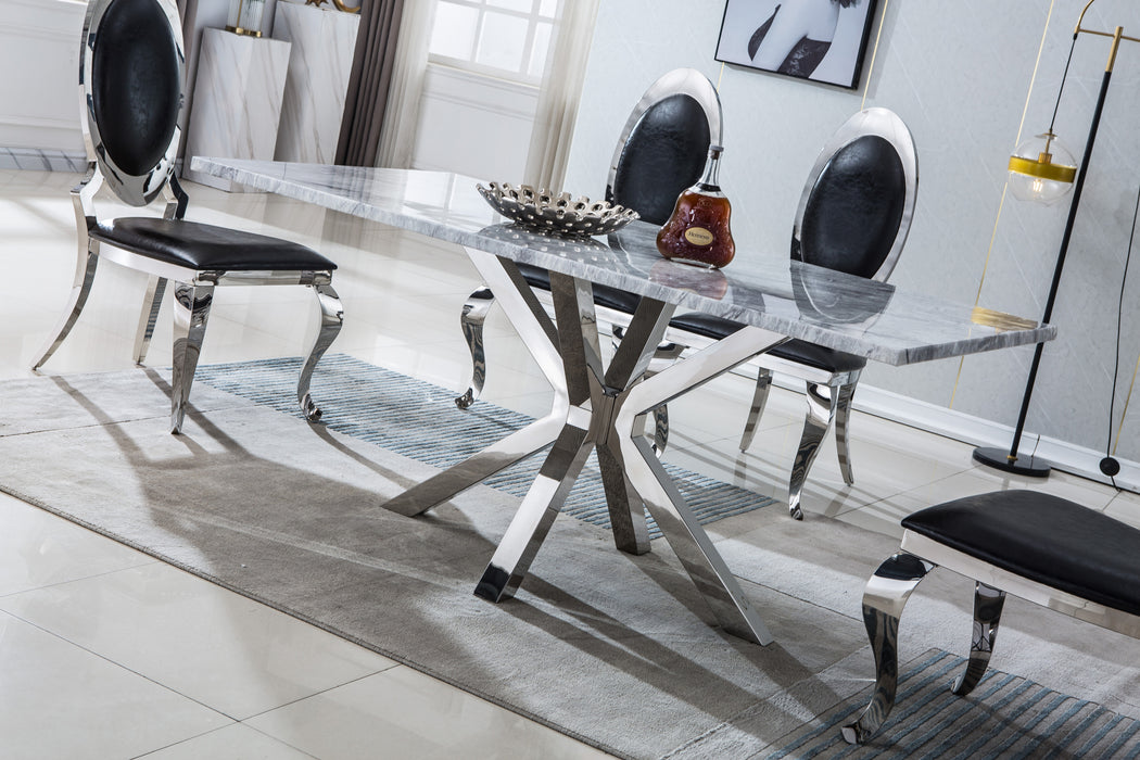 GFD Home - Modern Rectangular Marble Table for Dining Room/Kitchen, 1.02" Thick Marble Top, Chrome Plated Stainless Steel Base, Size:79"Lx39"Dx30"H(Not Including Chairs) - GreatFurnitureDeal