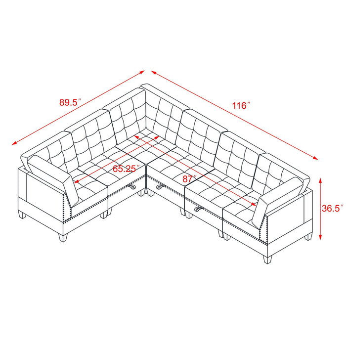 GFD Home - L shape Modular Sectional Sofa，DIY Combination，includes Three Single Chair and Three Corner ，Black Velvet. - GreatFurnitureDeal