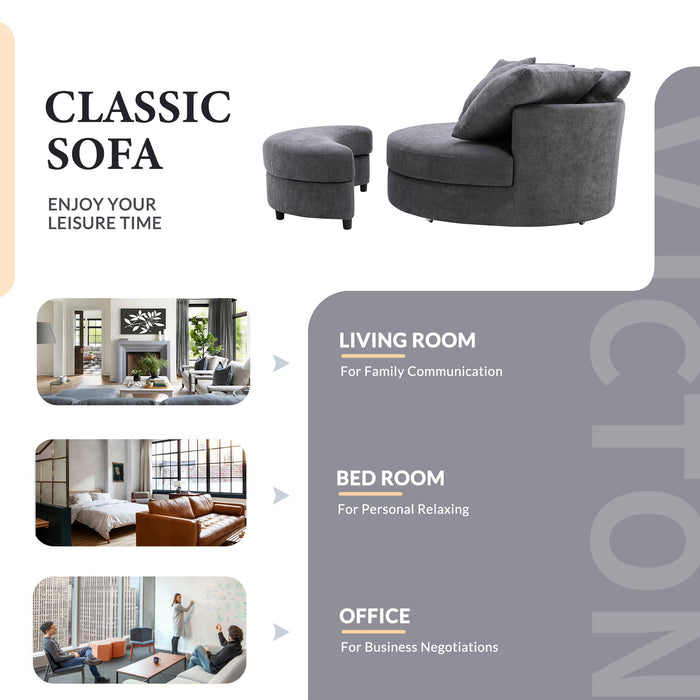 GFD Home - Orisfur. 360° Swivel Accent Barrel Chair with Storage Ottoman & 4 Pillows, Modern Linen Leisure Chair Round Accent for Living Room - GreatFurnitureDeal