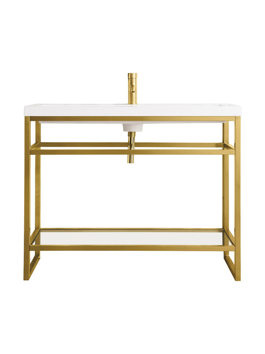 James Martin Furniture - Boston 39.5" Stainless Steel Sink Console, Radiant Gold w/ White Glossy Composite Countertop - C105V39.5RGDWG