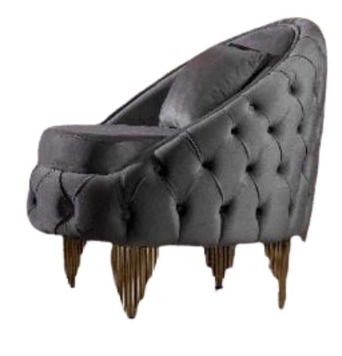 GFD Home - Vanessa Chair Livingroom Set in Grey and Gold with Fabric button-tufted velvet upholstery Finish - GreatFurnitureDeal