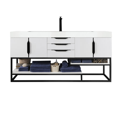 James Martin Furniture - Columbia 72" Single Vanity, Glossy White, Matte Black w/ Glossy White Composite Top - 388-V72S-GW-MB-GW - GreatFurnitureDeal