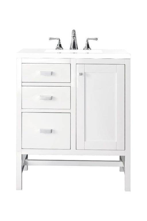 James Martin Furniture - Addison 30" Single Vanity Cabinet, Glossy White, w- 3 CM Classic White Quartz Top - E444-V30-GW-3CLW - GreatFurnitureDeal