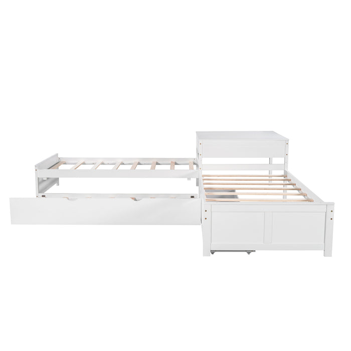 GFD Home - L-shaped Platform Bed with Trundle and Drawers Linked with built-in Desk,Twin,White - GreatFurnitureDeal