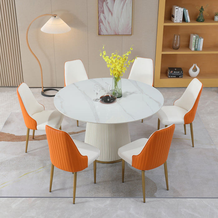 GFD Home - 53 inch  Sintered stone carrara white dining table with 6pcs Chairs - GreatFurnitureDeal