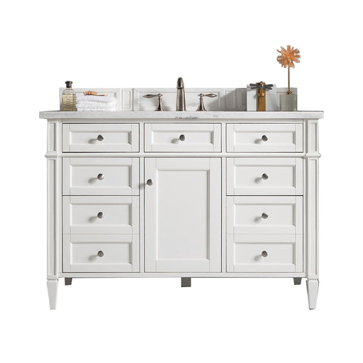 James Martin Furniture - Brittany 48" Bright White Single Vanity w- 3 CM Arctic Fall Solid Surface Top - 650-V48-BW-3AF - GreatFurnitureDeal