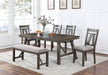 GFD Home - Rich Dark Brown Finish Dining Room Furniture 6pc Dining Set Table w Leaf And 4x Side Chairs 1x Bench Gray Fabric Cushion Seat Wooden Table Top - GreatFurnitureDeal