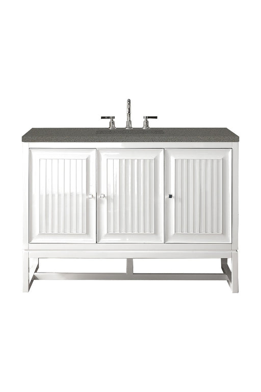 James Martin Furniture - Athens 48" Single Vanity Cabinet, Glossy White, w- 3 CM Grey Expo Quartz Top - E645-V48-GW-3GEX - GreatFurnitureDeal