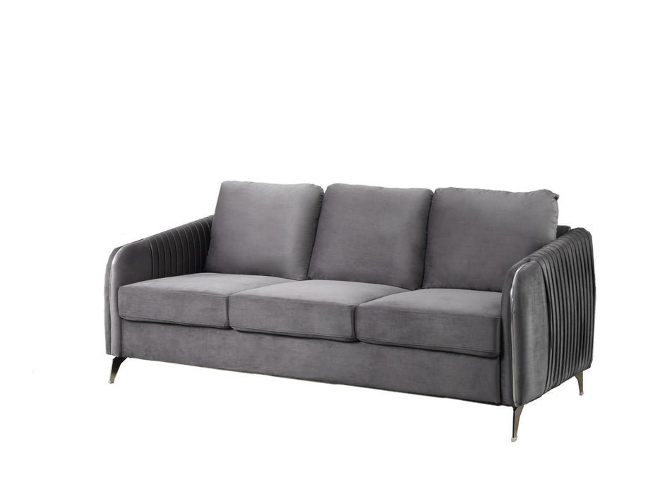 GFD Home - Hathaway Gray Velvet Fabric Sofa Loveseat Chair Living Room Set - GreatFurnitureDeal