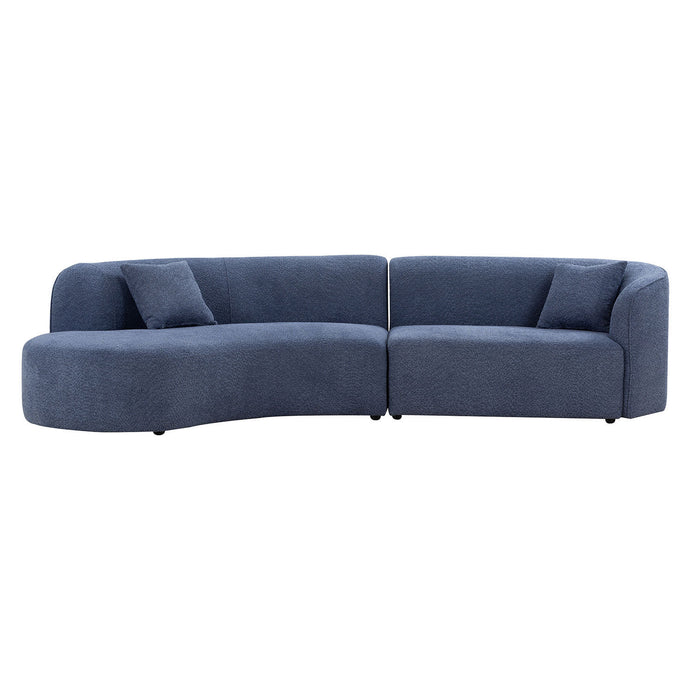 GFD Home - 126" Luxury Modern Style Living Room Upholstery Curved Sofa with Chaise 2-Piece Set, Left Hand Facing Sectional,  Boucle Couch, Blue