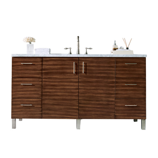 James Martin Furniture - Metropolitan 60" American Walnut Single Vanity w- 3 CM Carrara Marble Top - 850-V60S-AWT-3CAR - GreatFurnitureDeal
