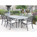 GFD House - Cast Aluminum 7-Piece Rectangular Dining Set with 6 Arm chairs, Sand dollar cushion - GreatFurnitureDeal