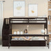 GFD Home - Stairway Twin XL Loft Bed with Twin Size Trundle and 3 Drawers, Storage, Desk, Espresso - GreatFurnitureDeal
