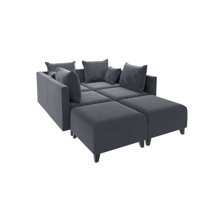 GFD Home - Sectional Sofa U shape Velvet Square Arm Sofa with 6 Pillows for Living Room, Grey - GreatFurnitureDeal