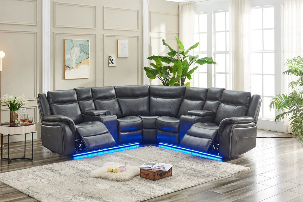 GFD Home - Power reclining Sectional W/LED strip GRAY M02 - GreatFurnitureDeal