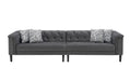 GFD Home - Mary Dark Gray Velvet Tufted Sofa Chaise Chair Ottoman Living Room Set With 6 Accent Pillows - GreatFurnitureDeal