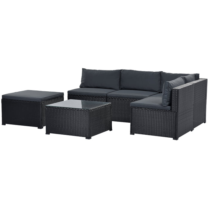 GFD Home - GO 6-Piece Outdoor Furniture Set with PE Rattan Wicker, Patio Garden Sectional Sofa Chair, removable cushions (Black wicker, Grey cushion) - GreatFurnitureDeal