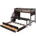 GFD Home - Stairway Twin XL Loft Bed with Twin Size Trundle and 3 Drawers, Storage, Desk, Espresso - GreatFurnitureDeal