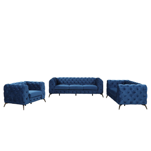 GFD Home - Modern 3-Piece Sofa Sets with Sturdy Metal Legs,Velvet Upholstered Couches Sets Including Three Seat Sofa, Loveseat and Single Chair for Living Room Furniture Set,Blue - GreatFurnitureDeal