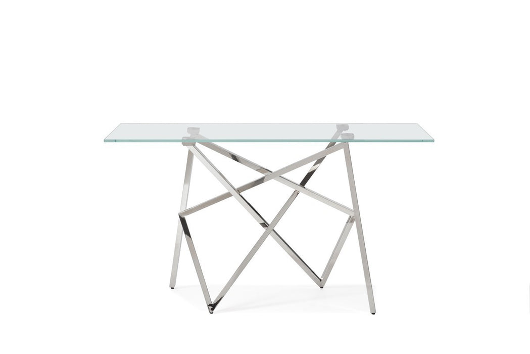 GFD Home - Modrest Hawkins Modern Glass & Stainless Steel Console Table - GreatFurnitureDeal