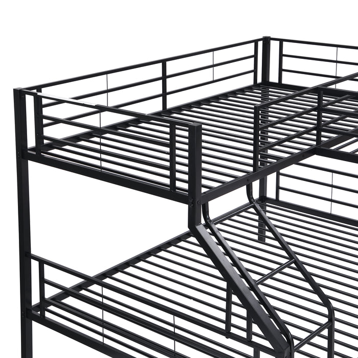 GFD Home - Twin over Full Bunk Bed with a Twin Size Loft Bed attached, with a Desk, Metal, Black(OLD SKU:SM000606AAB-1) - GreatFurnitureDeal