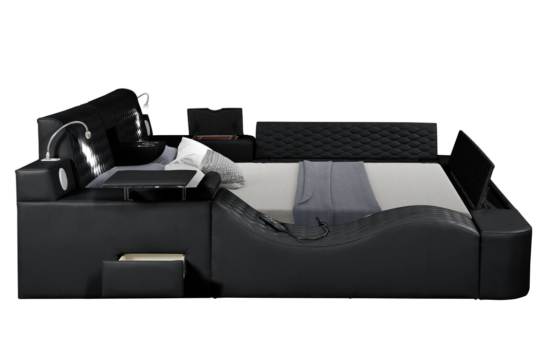 GFD Home - Zoya Smart Multifunctional Queen Size Bed Made with Wood in Black - GreatFurnitureDeal