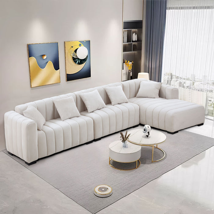 GFD Home - L-Shape Sectional Sofa with Deep Tufted Velvet Upholstered Right Chaise Modular Sofa  beige - GreatFurnitureDeal