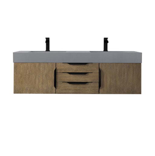 James Martin Furniture - Mercer Island 59" Double Vanity, Latte Oak, Matte Black w/ Dusk Grey Glossy Composite Top - 389-V59D-LTO-MB-DGG - GreatFurnitureDeal