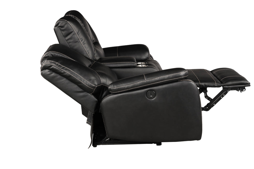 GFD Home - Hong Kong 2 Piece Power Reclining Sofa Set made with Faux Leather in Black - GreatFurnitureDeal