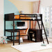 GFD Home - Full size Loft Bed with Shelves and Desk, Wooden Loft Bed with Desk - Espresso - GreatFurnitureDeal