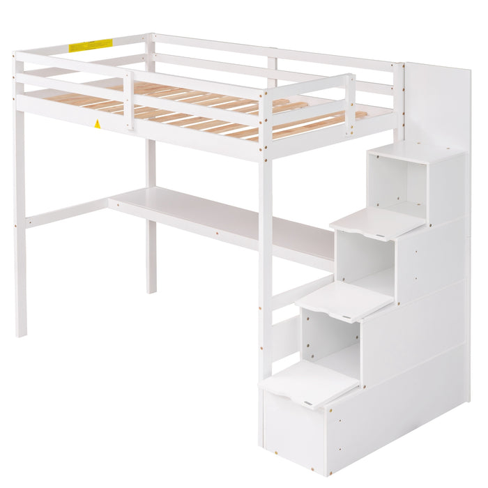 GFD Home - L-Shaped Twin Size Bunk Bed and Loft Bed with Built-in Middle Staircase and Desk, White - GreatFurnitureDeal