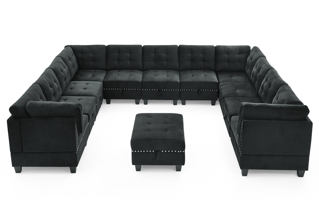 GFD Home - U shape Modular Sectional Sofa，DIY Combination，includes Seven Single Chair， Four Corner and One Ottoman，Black Velvet. - GreatFurnitureDeal