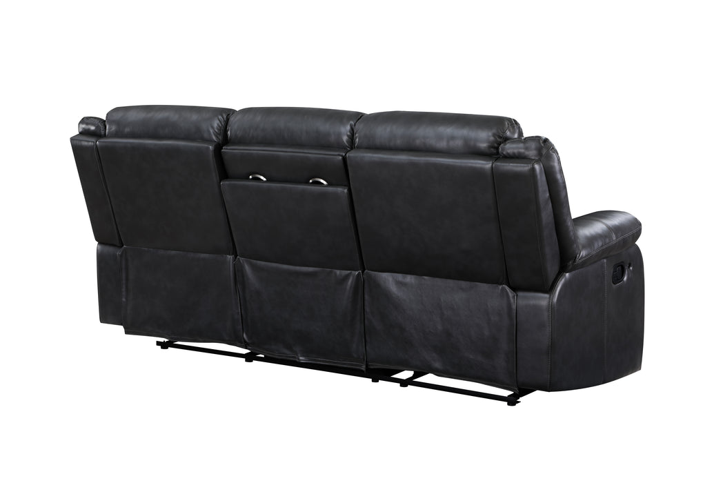 GFD Home - Martin 2 Pc Manual Reclining Sofa set finished with Faux Leather/ Wood in Black - GreatFurnitureDeal