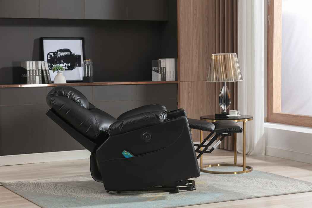 GFD Home - Leather Electric Lift Recliner for the Elderly with Massage and Heat, Power Lift Chair, with Breathable microporous Leather, USB Ports, 2 Cup Holders, Sofa suitable for living room&bed room, Black - GreatFurnitureDeal