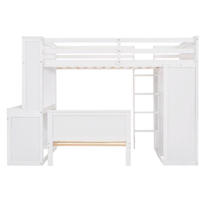 GFD Home - Twin size Loft Bed with a Stand-alone bed, Shelves,Desk,and Wardrobe-White - GreatFurnitureDeal