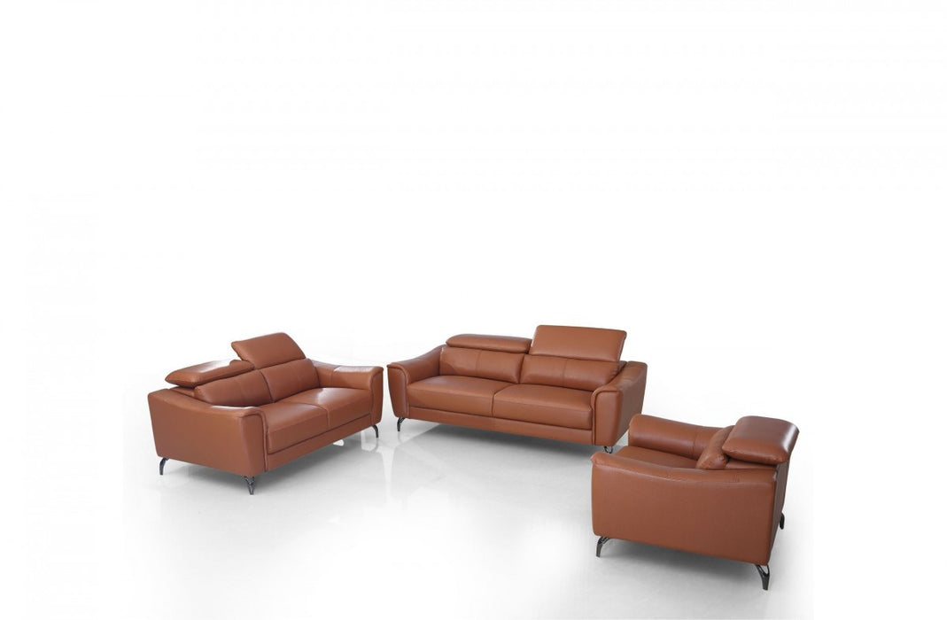 VIG Furniture - Divani Casa Danis - Modern Cognac Leather Brown Sofa Set - VGBNS-1803-BRN - GreatFurnitureDeal