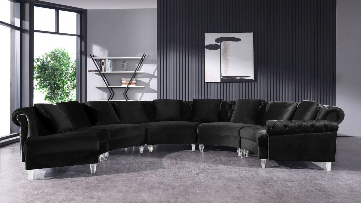 VIG Furniture - Divani Casa Darla Modern Black Velvet Circular Sectional Sofa - VG2T1124-5P-BLK-2