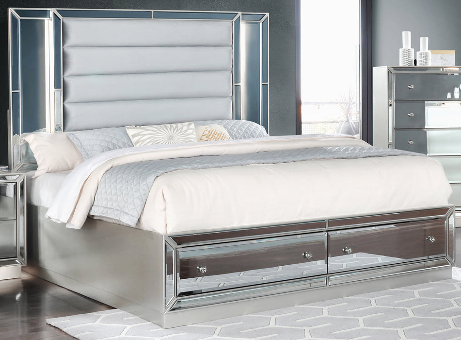 GFD Home - Infinity Queen Size LED Headboard & Mirror Front Bed made with Wood in Silver - GreatFurnitureDeal