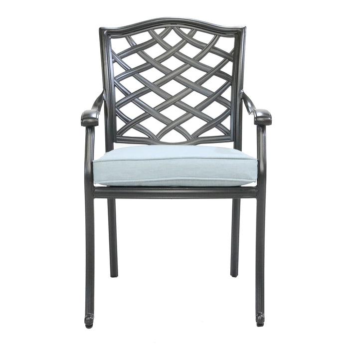 GFD Home - Aluminum 7-Piece Rectangular Dining Set With 6 Arm Chairs, Light Blue - GreatFurnitureDeal